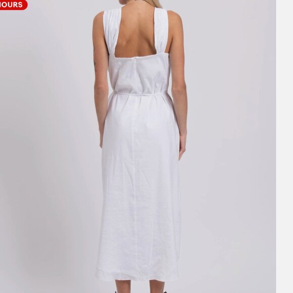 VINCE White Poet Linen Blend Midi Dress Size M $345 - Picture 2 of 14